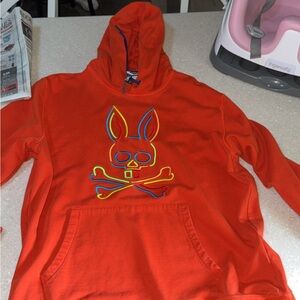 Mens Psycho Bunny-Orange Hoodie with Skull Design $125 size Large